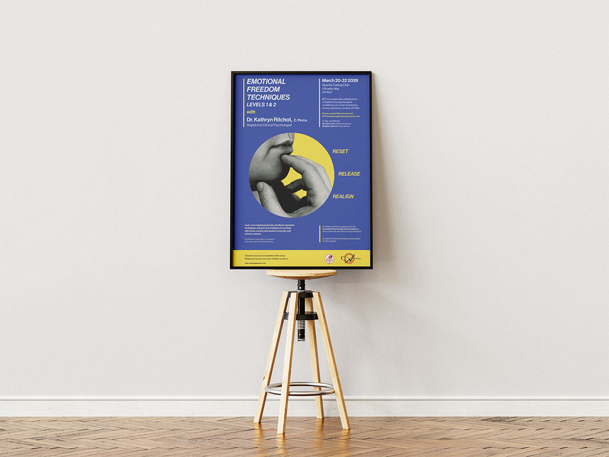 blue and yellow poster on stand